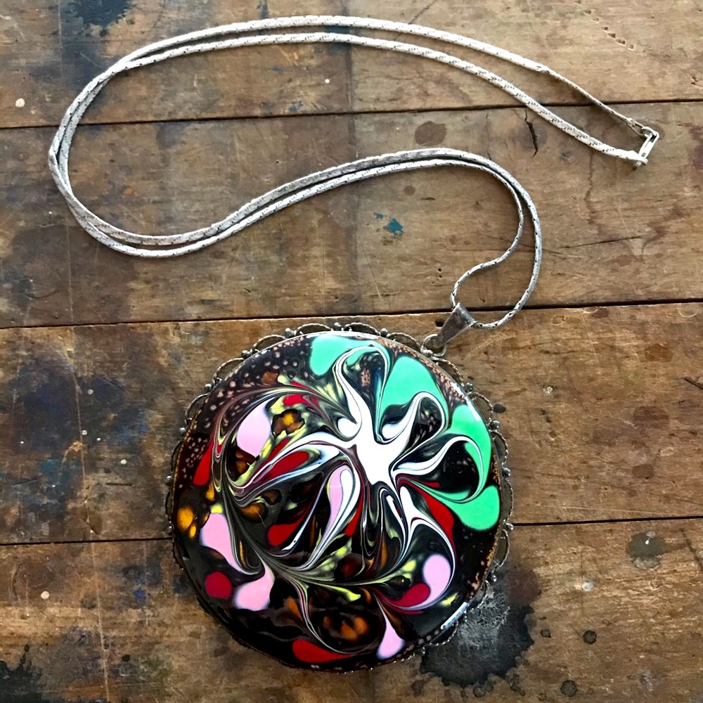 Vintage sterling necklace silver enamel oversized